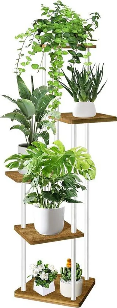 Étagère porte-plante blanche multi-niveaux en bois pour salon et véranda déco