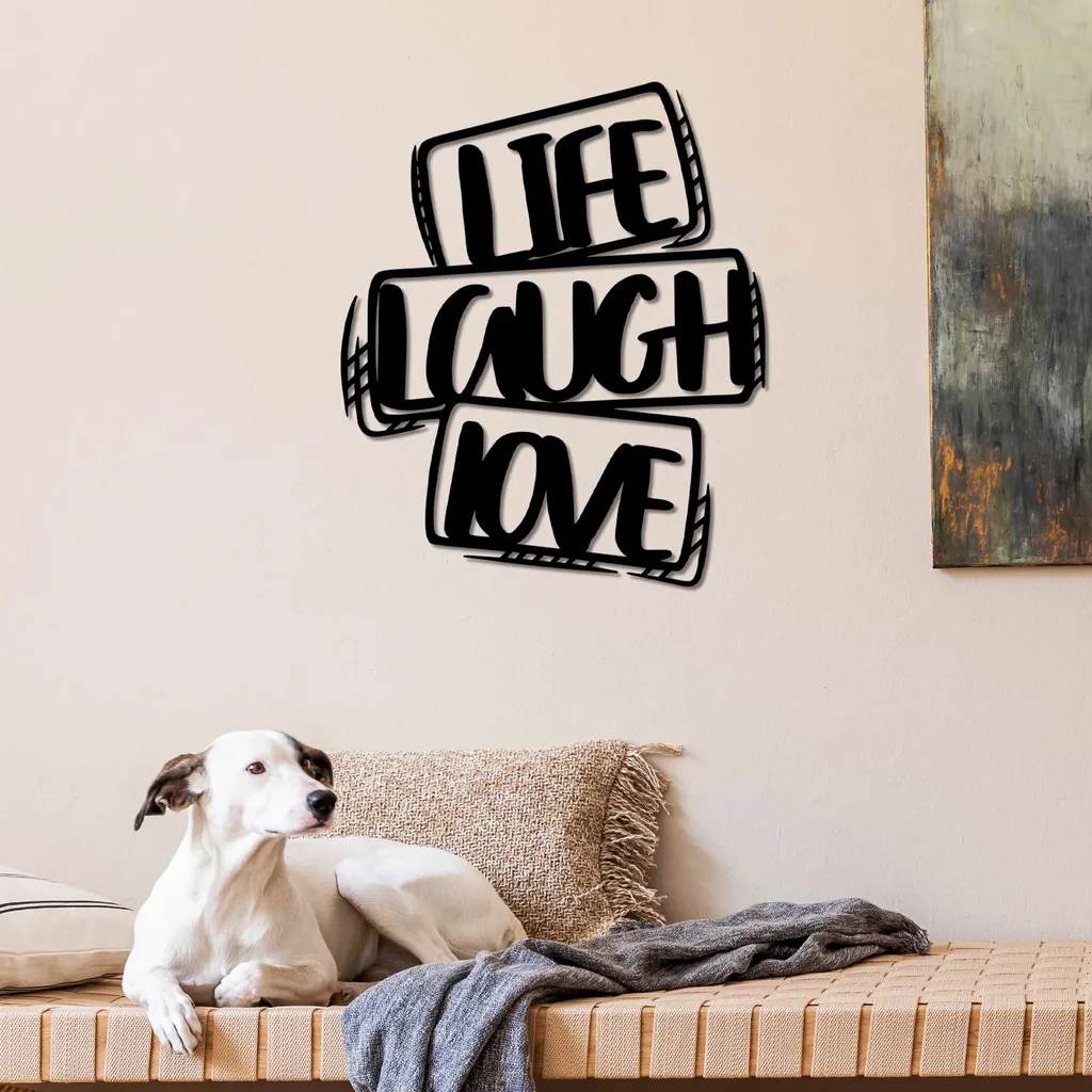 Wallity Accessorio Decorativo Life Laugh Love in Metallo Nero