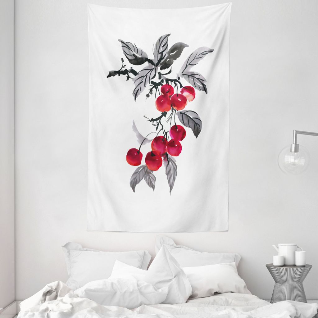 ABAKUHAUS Eberesche Wandteppich und Tagesdecke, Zweig der Rowan Kunstwerk aus Weiches Mikrofaser Stoff Waschbar ohne Verblassen Digitaldruck, 140 x...