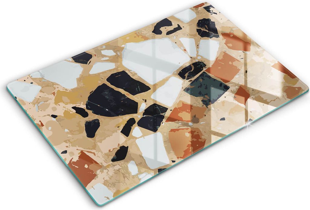 Glasschneideplatte - Herdabdeckplatte - 80x52 cm -Schneidebrett - Spritzschutz -Dekorative Steine Teller