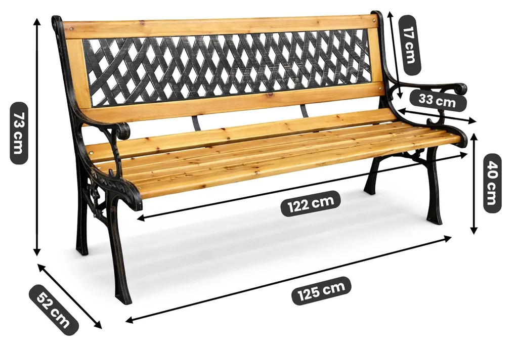 Banc de Jardin 125cm en Bois Naturel Mirt Brun - Structure Ergonomique - 3