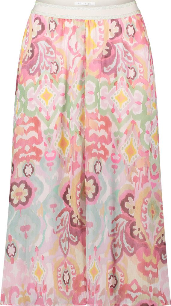Midi Chiffon Rock mit grafischem Muster, Gummizug, figurumspielend, 82 cm Gesamtlänge