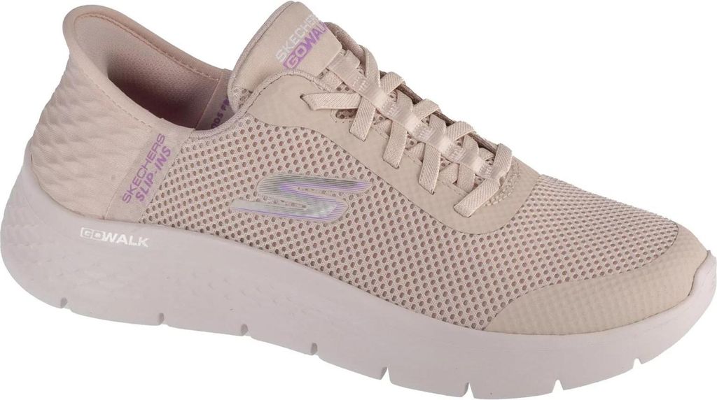 A single beige Skechers sneaker is shown against a white background.