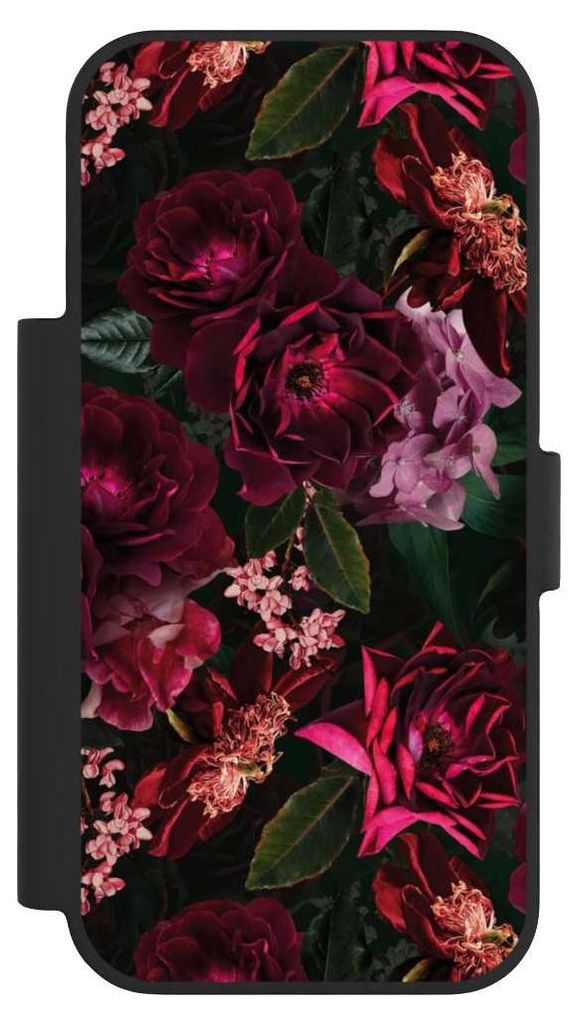 NIVOCASE Klapphülle für Apple iPhone 17 Pro Handyhülle aus Kunst Leder NIVOflip schwarz Blumen Blüte Rose