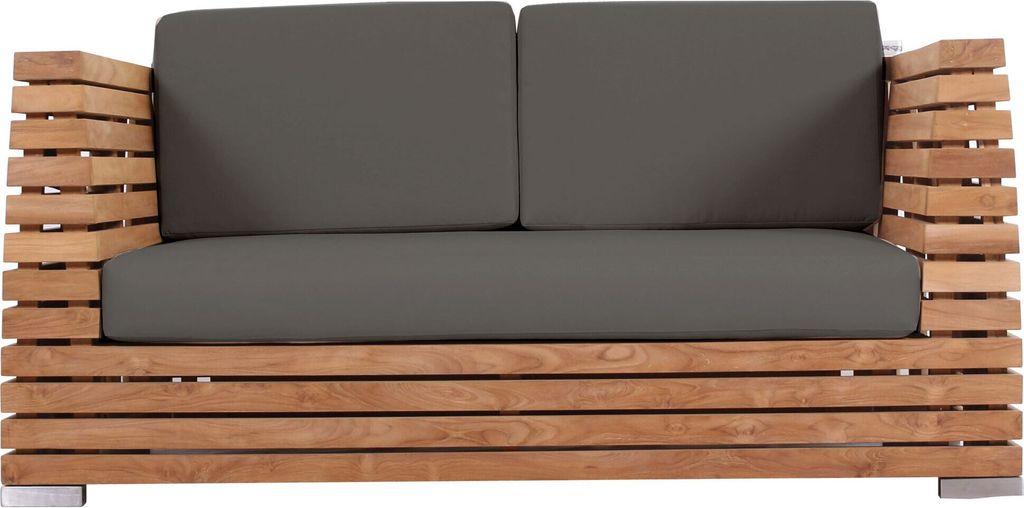 Teako Design Loungesofa Teakholz 2-Sitzer | Wetterfest & Massivholz | Mit Sitzkissen | Komfort für Garten & Terrasse
