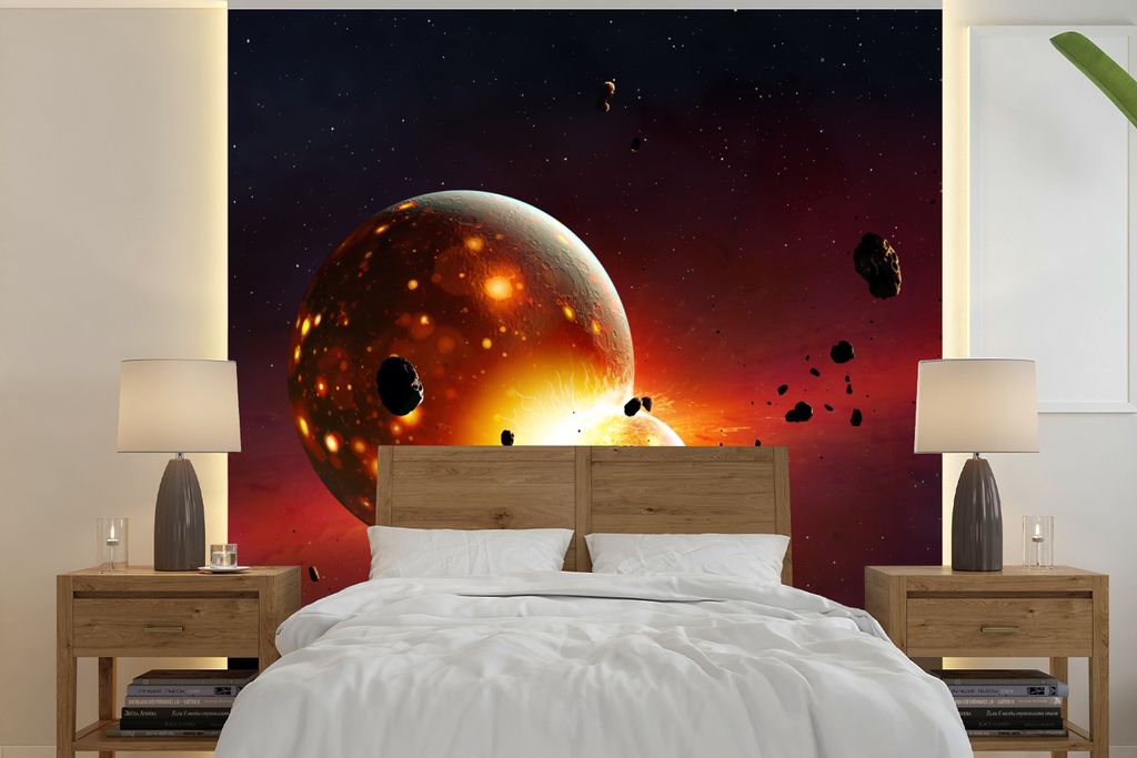 MuchoWow Fototapete für Wohnzimmer oder Schlafzimmer Wandtapete Vinyl Motivtapete Eine Illustration einer jungen Erde - 280x280 cm - Hintergrund...