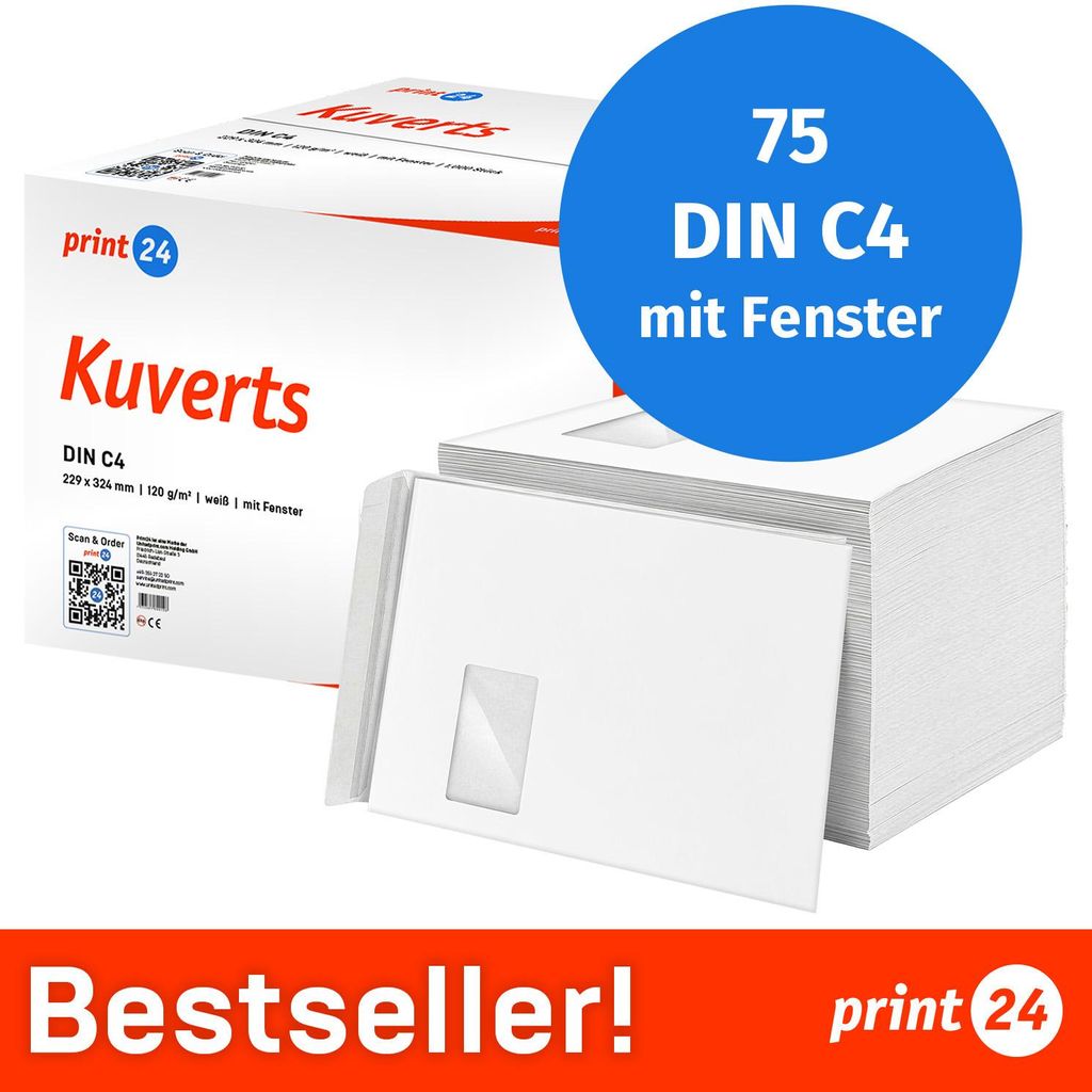 NOUVEAU : print24 Enveloppes avec fenêtre, DIN C4, non Image du produit 