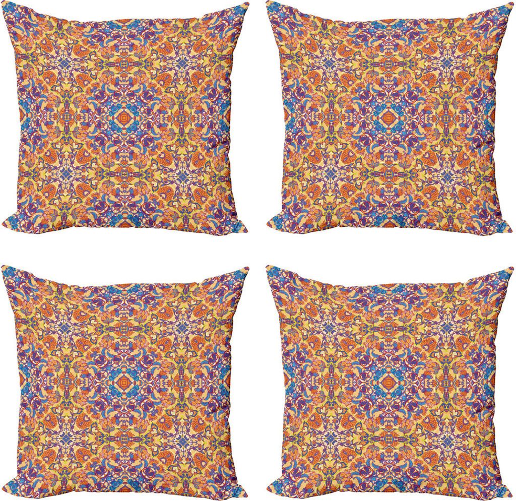 ABAKUHAUS Mandala Kissenbezug Set (4 Stück), floral East, Moderner Doppelseitiger Digitaldruck, 40 cm x 40 cm, Mehrfarbig
