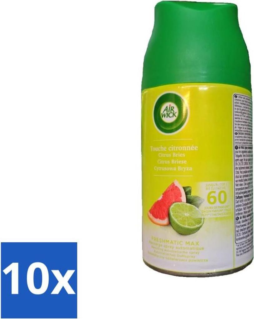 Air Wick - Lufterfrischer Nachfüller - Citrus Breeze - Automatisches Spray - 250 ml - Vorteilspack - 10 Stücke