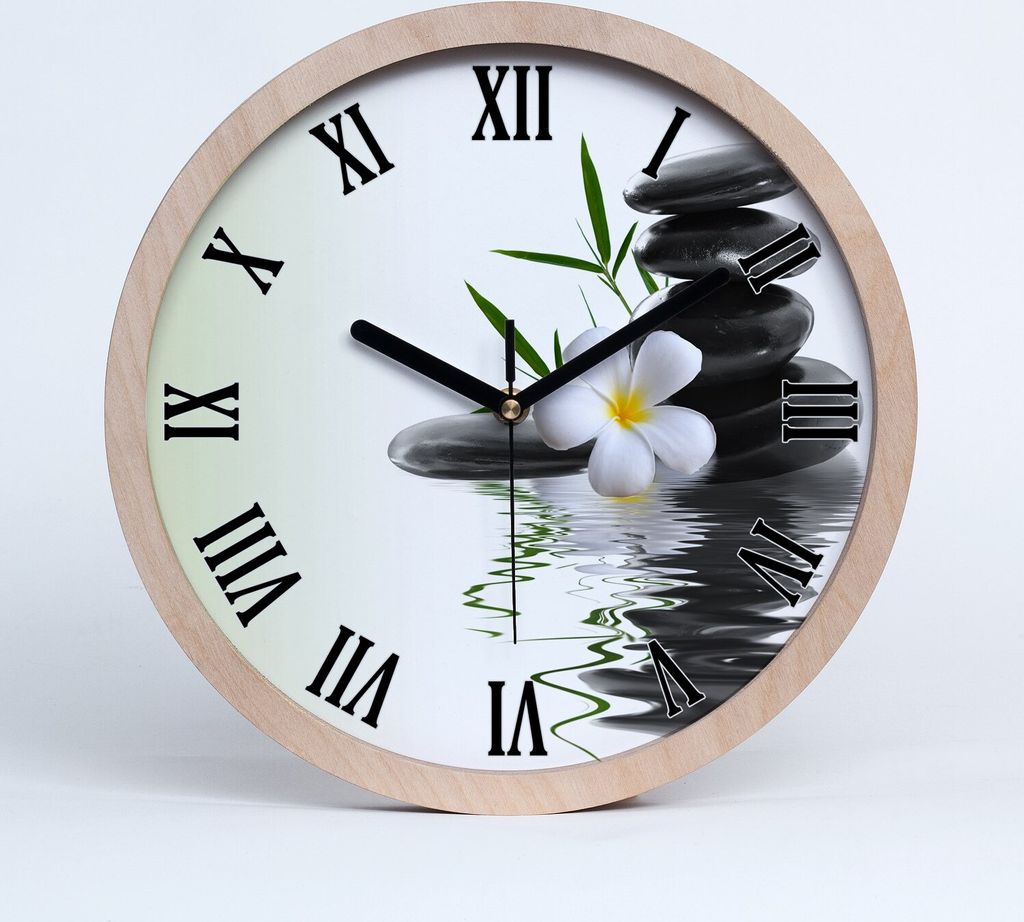 Holzuhr 20fi cm wanduhr - schwarze Spitzen - Orchidee und Steine