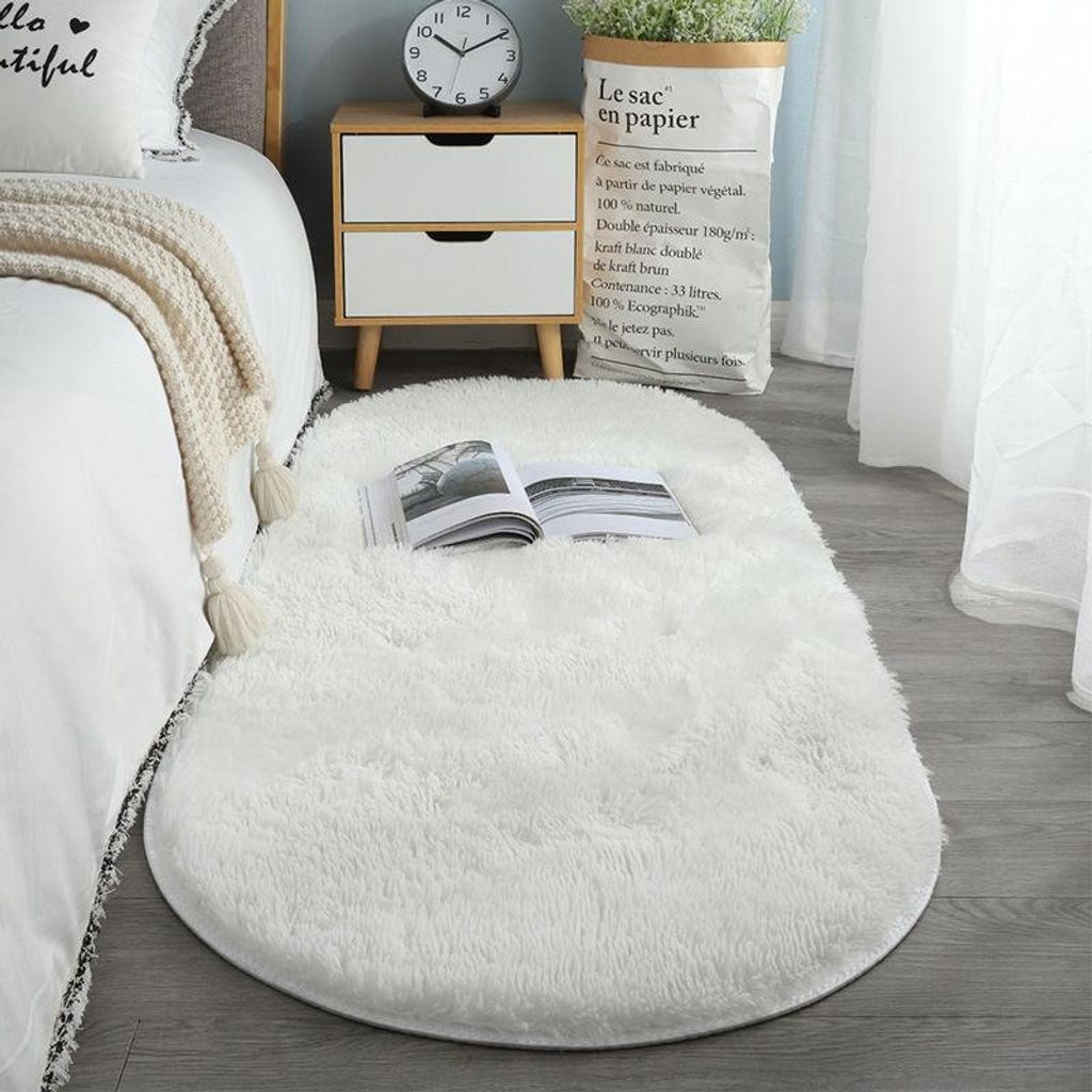 INS Teppich Matte, Umweltfreundlich gefärbt, Rutschfestes Design, Für Wohnzimmer Schlafzimmer Bad, 60*160cm, Weiß