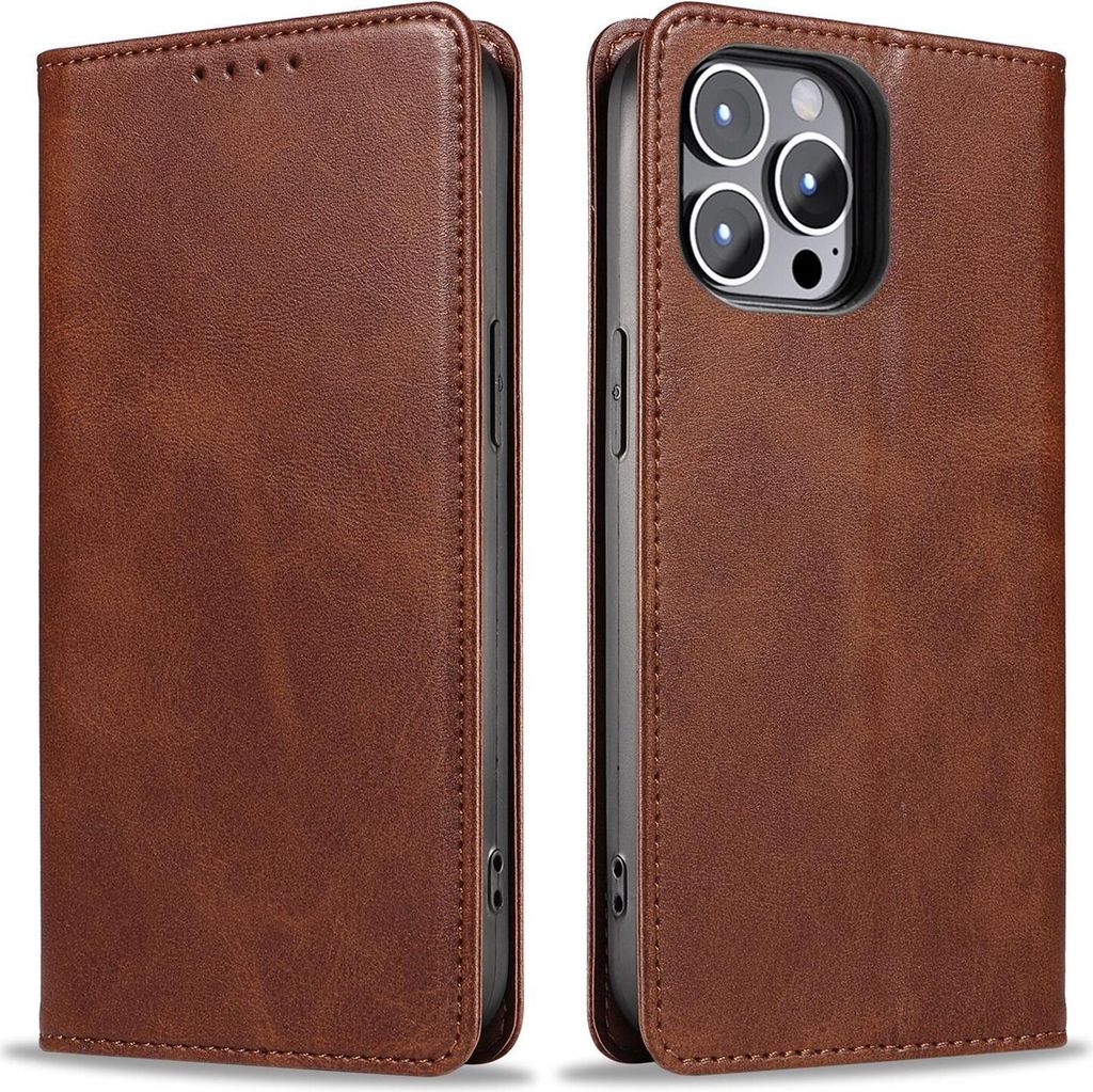 Handyhülle für Apple iPhone 13 Pro Kunstleder Flip Cover Hülle Handytasche Case Kartenfach Farbe: Dunkelbraun