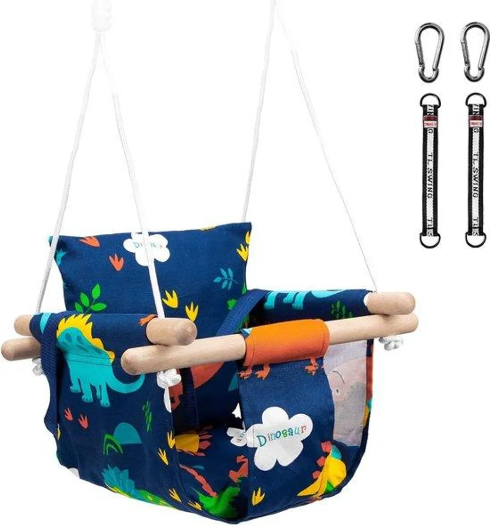 Balançoire réglable motif dinosaure avec assise douce inox jusqu'à 50kg