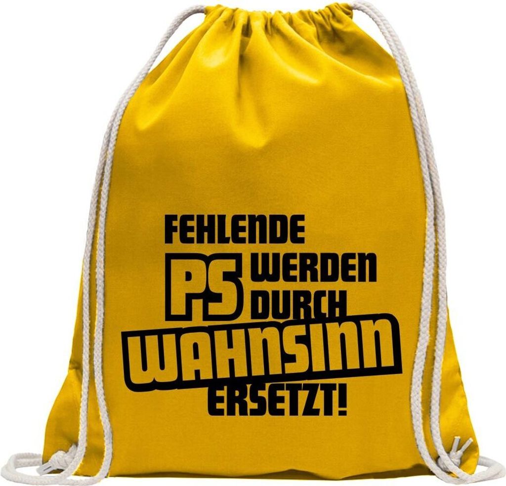 Kiwistar - Turnbeutel - gelb - Fehlende PS werden durch. - Fun Rucksack Sport Beutel Gymsack Baumwolle mit Ziehgurt