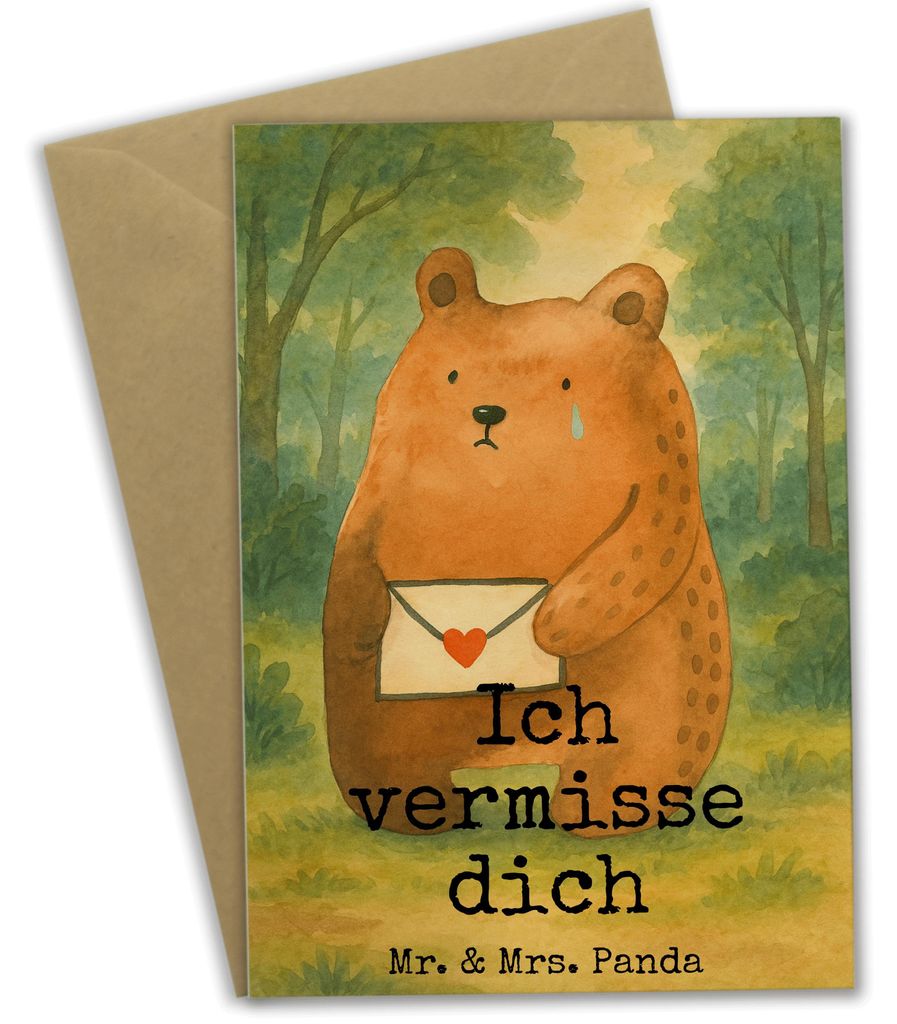 Mr. & Mrs. Panda Grußkarte Bär Vermissen Design - Weiß - Geschenk, Reise, einladungskarten, weihnachtskarten, Grußkarten, Teddy, Verreist, Freu...