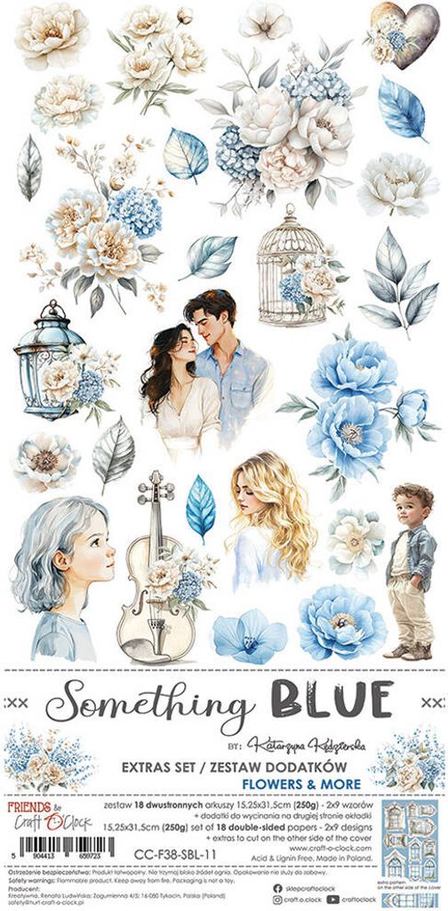 CRAFT OCLOCK 15x30cm Scrapbooking Papier mit Elementen, Something Blue - Flowers