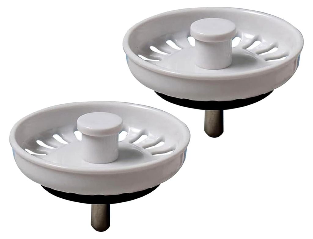 Abflussstopfen für Küchenspüle, Edelstahl, Abflusssieb, Ersatz-Stopfen, 74 mm Durchmesser, Weiß, 2 Stück