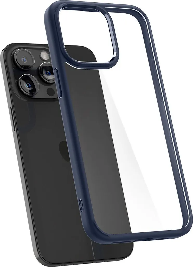 Coque iPhone 15 Pro anti-jaunissement Spigen Ultra Hybrid bleu marine