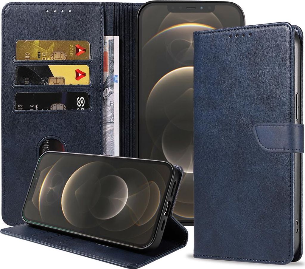 Geeignet für iPhone 12 Pro Max Handytasche Kunstleder mit magnetischer Lippe und Kartenhalter Buchhülle mit Klappe - Blau - Smartphonica