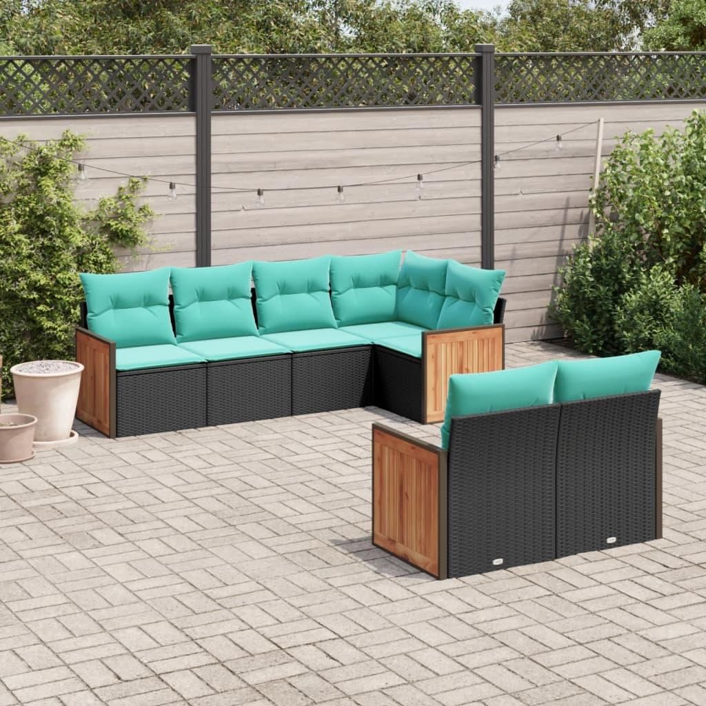 Maison Exclusive - 7-teiliges Gartensofa-Set mit Kissen, schwarzes Polyrattan