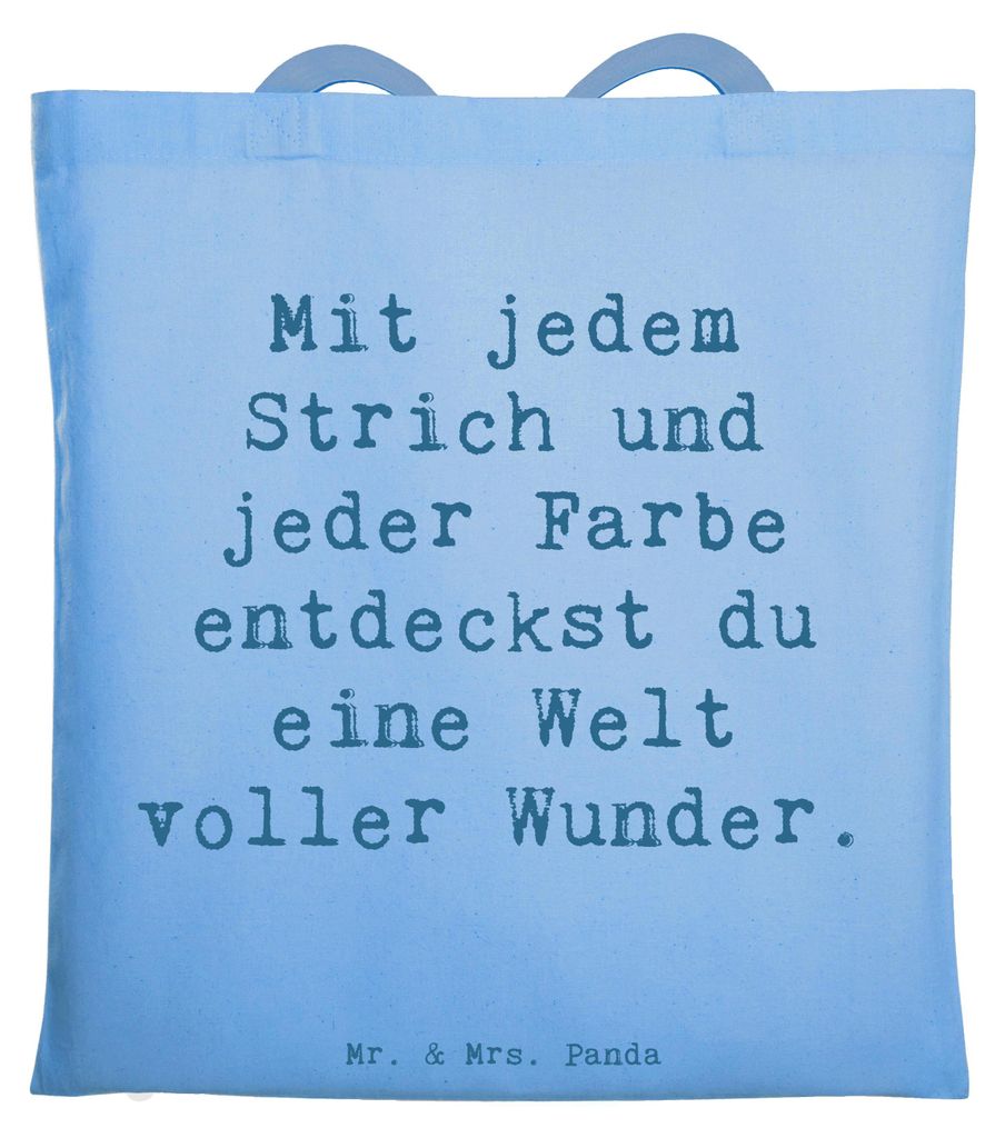 Mr. & Mrs. Panda Jutebeutel Spruch Die Freude an der Kreativität entdecken - Sky Blue - Geschenk, einzigartige Farben, Shopping Tasche, Tote Bag, ...