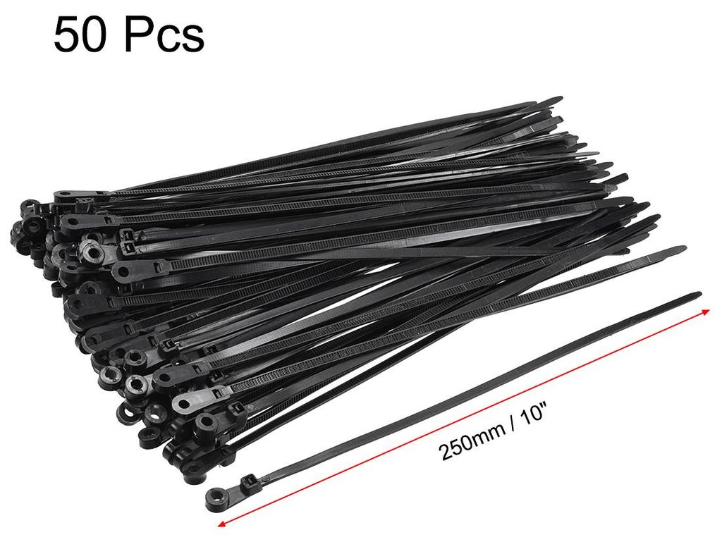 50 Stš¹ck Montagekopf Kabel Kabelbinder Schraubenloch Nylon Draht Band 10 Zoll Schwarz
