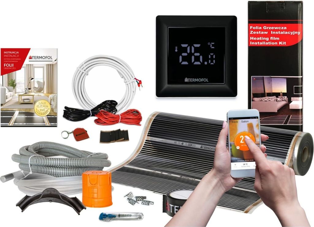 Termofol Elektrische Heizfolie mit Thermostat H6 WiFi Schwarz, Leistung 60 W/m2, 16 m²