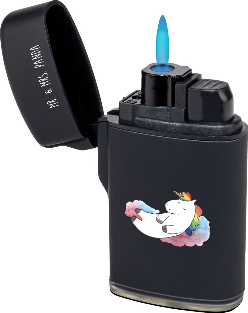 Mr. & Mrs. Panda Gasfeuerzeug Einhorn Wolke 7 - Schwarz - Geschenk, Verliebt, sturmfeuerzeug, gas anzünder, zigarettenanzünder, Feuerzeuge, Lusti...