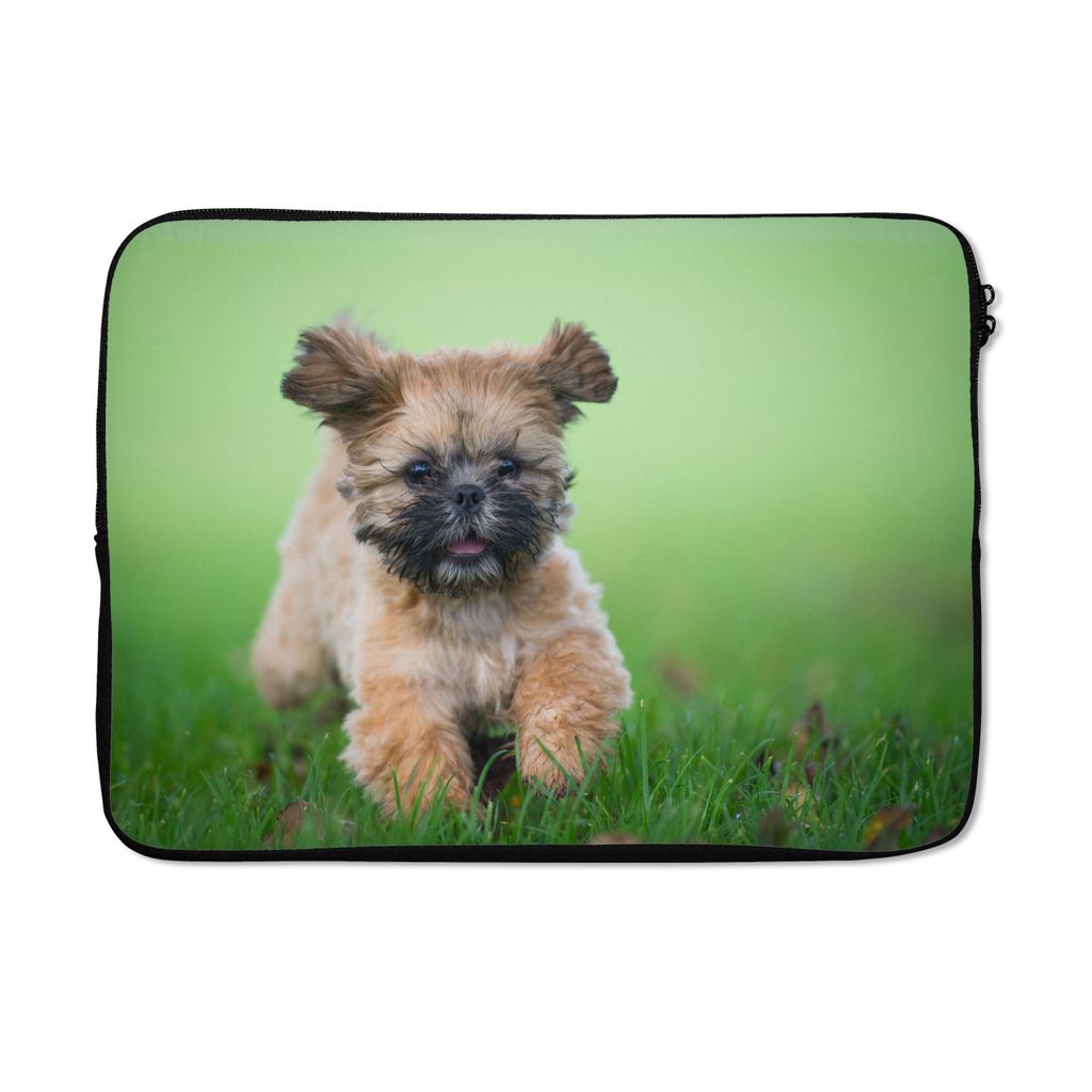 MuchoWow Laptop Hülle 13 Zoll Ein niedlicher Shih Tzu Hund, der durch das Gras läuft Laptoptasche - Laptophülle - Sleeve - Rundumschutz
