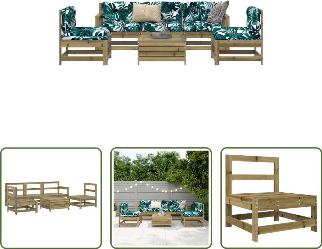 The Living Store 6-tlg. Garten-Sofagarnitur Kiefernholz Imprägniert