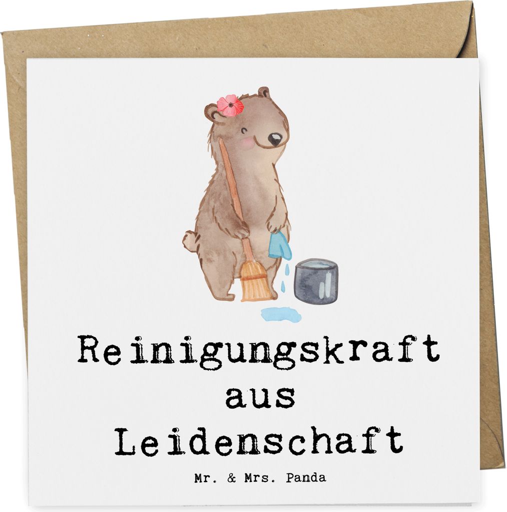 Mr. & Mrs. Panda Grußkarte Reinigungskraft Leidenschaft - Weiß - Geschenk, doppelkarte, faltkarte, Klappkarte, Jubiläum, anlasskarte, Glückwuns...