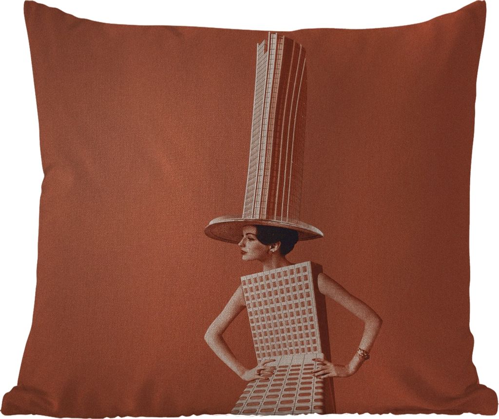 MuchoWow Outdoor Kissen - Frau - Stadt - Jahrgang - 60x60 cm - Wetterfest - Lounge Kissen - Dekoration - Schlaf Kissen