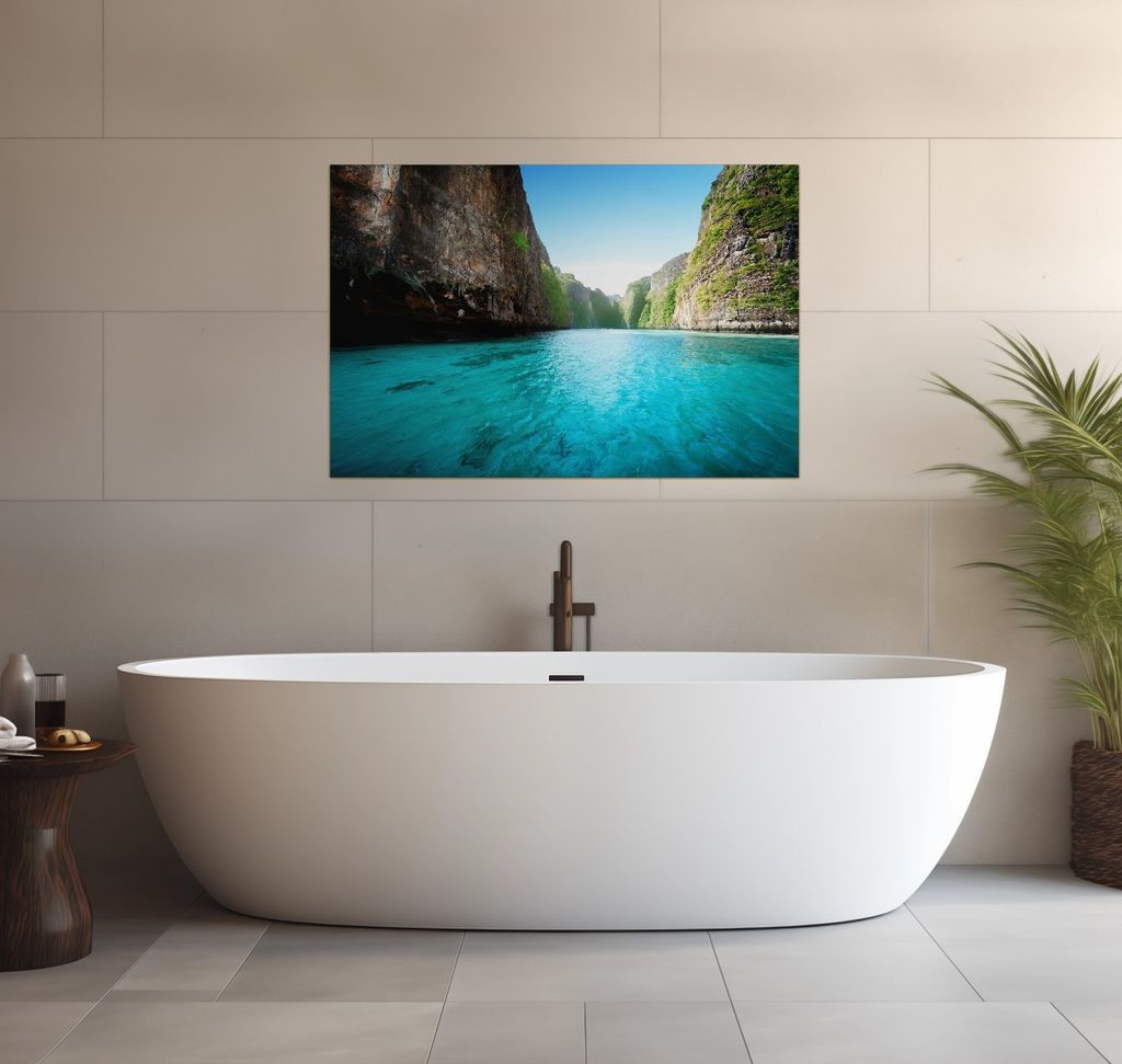 Wallario wasserfestes Poster selbstklebend 91,50 x 61 cm, Fluss in den Tiefen der Schlucht, Badezimmerposter Spritzschutz mit Hochglanzoberfläche ...