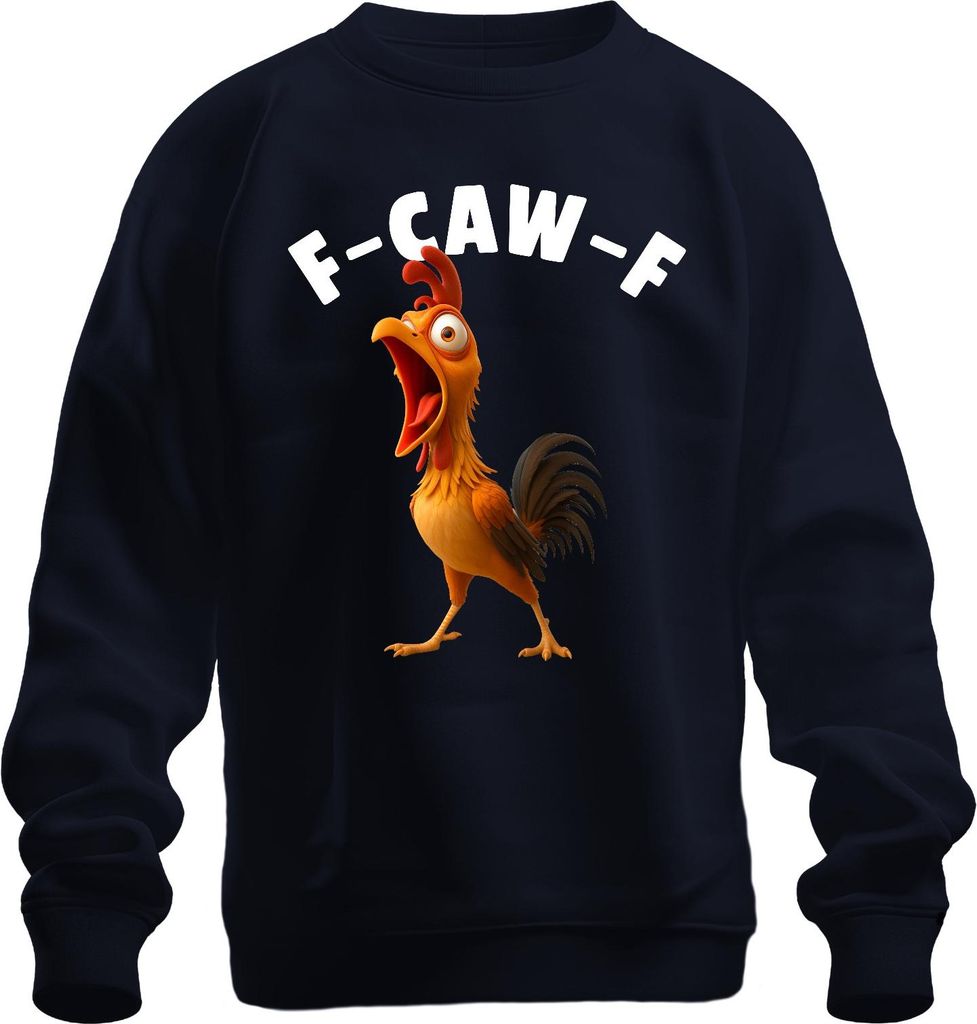 F-CAW-F lustiges Huhn Cartoon Hahn Bauernhof Geschenk Humor witz Uni Sweatshirt Pullover, Navy, 3XL