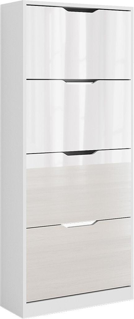 Schuhkipper Vicco Luca Weiß/Weiß Hochglanz 59 x 137 cm mit 4 Klappschubladen, Model 51916