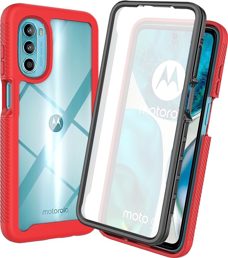 Moto G52 Hülle, TPU Bumper mit Eingebautem Displayschutz 360 Grad Komplettschutz Schutzhülle für Motorola Moto G52 Rot