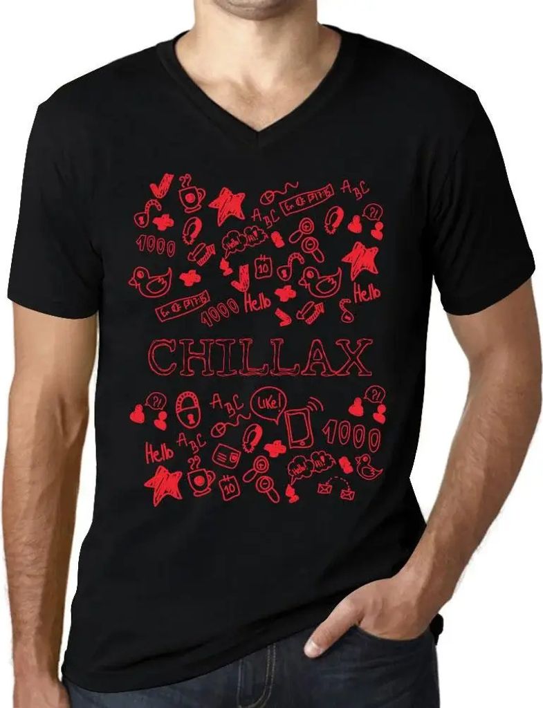 Herren Grafik T-Shirt V-Ausschnitt Kritzelkunst chillax – Doodle Art Chillax – Öko-Verantwortlich Vintage Jahrgang Kurzarm Lustige Druck Gebur...