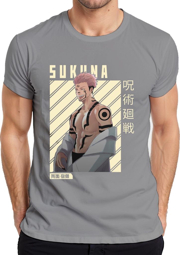 Sukuna Jujutsu Kaisen Ryomen Sukuna Anime Manga Otaku Geschenk Herren T-Shirt, Grau, XXL