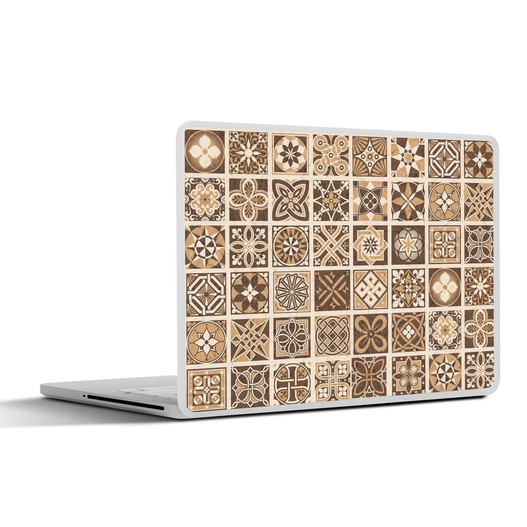 MuchoWow Laptop Aufkleber Sticker Cover Design - Blumen - Braun - Natur - Vintage 30x21 cm - Sticker für Laptop - Selbstklebend