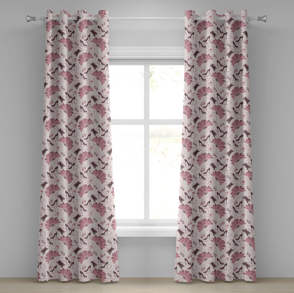 ABAKUHAUS Jahrgang Ösenvorhang, Frauen Mode Thema altmodische Accessoires Handschuhe Schuhe Pfau Feder Ohrringe, Dekorative 2-Panel-Fenstervorhän...