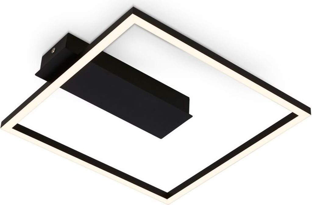 A modern square LED ceiling light with a black frame and a central black element, shown against a white background.