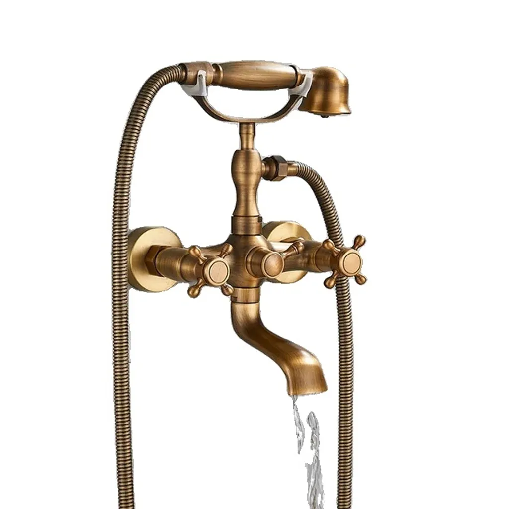 Set Miscelatore Vasca Doccia Ottone Antico B Doppia Maniglia Retrò