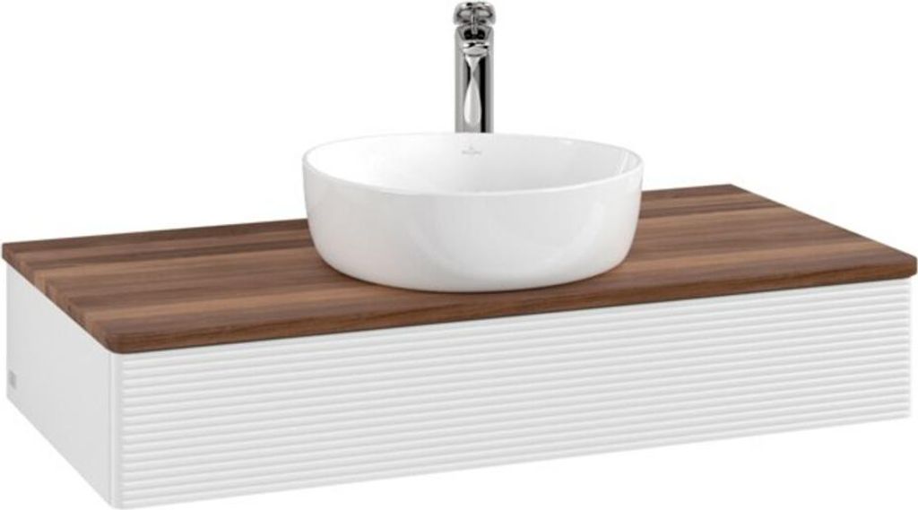 V&B Waschtischunterschrank mit Frontstruktur Antao 100x19x50cm, HL, WBP w. wal, glo wh. Lac