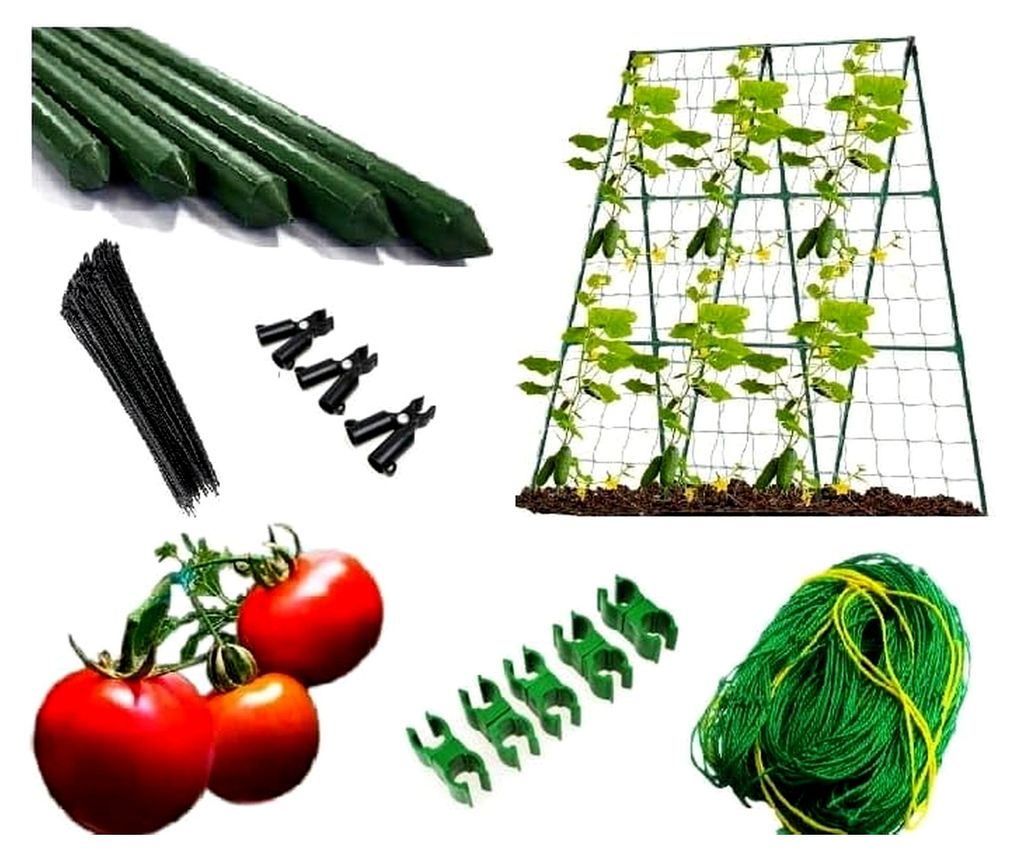 Rankhilfe für Tomaten und Gurken - Rankgitter - 180x180 cm - mit Schutznetz - für den Anbau von Klettergemüse im Garten und Gewächshaus - Pflan...