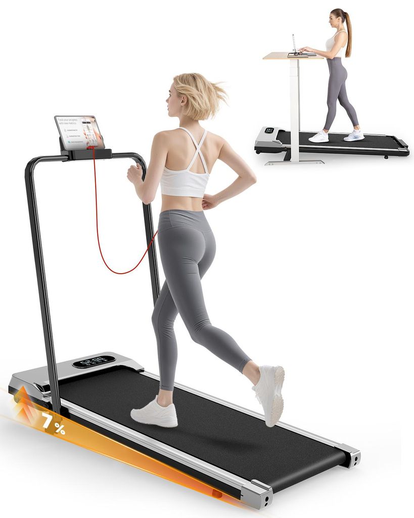 Laufbänder Klappbar - 4 in 1 Walking Pad mit 7% Steigung für Zuhause - 1-8 km/h - 2.5 ps Laufpad Gehband Lauf Laufbänder - Silber