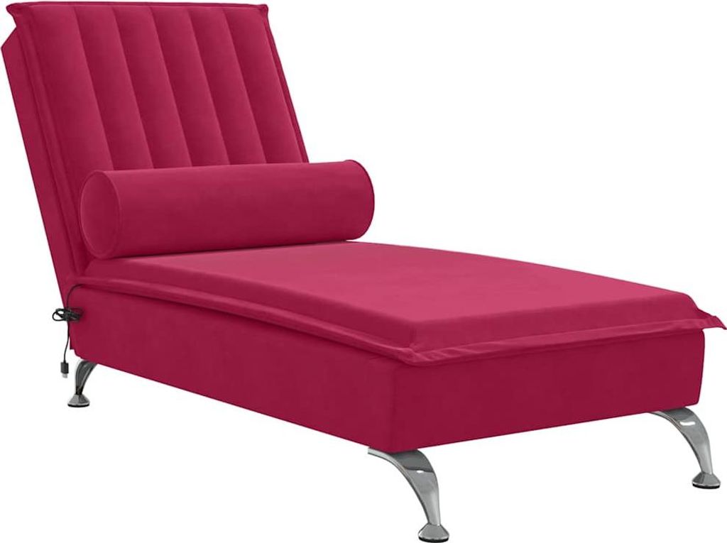 vidaXL Massage-Chaiselongue mit Nackenrolle Weinrot Samt
