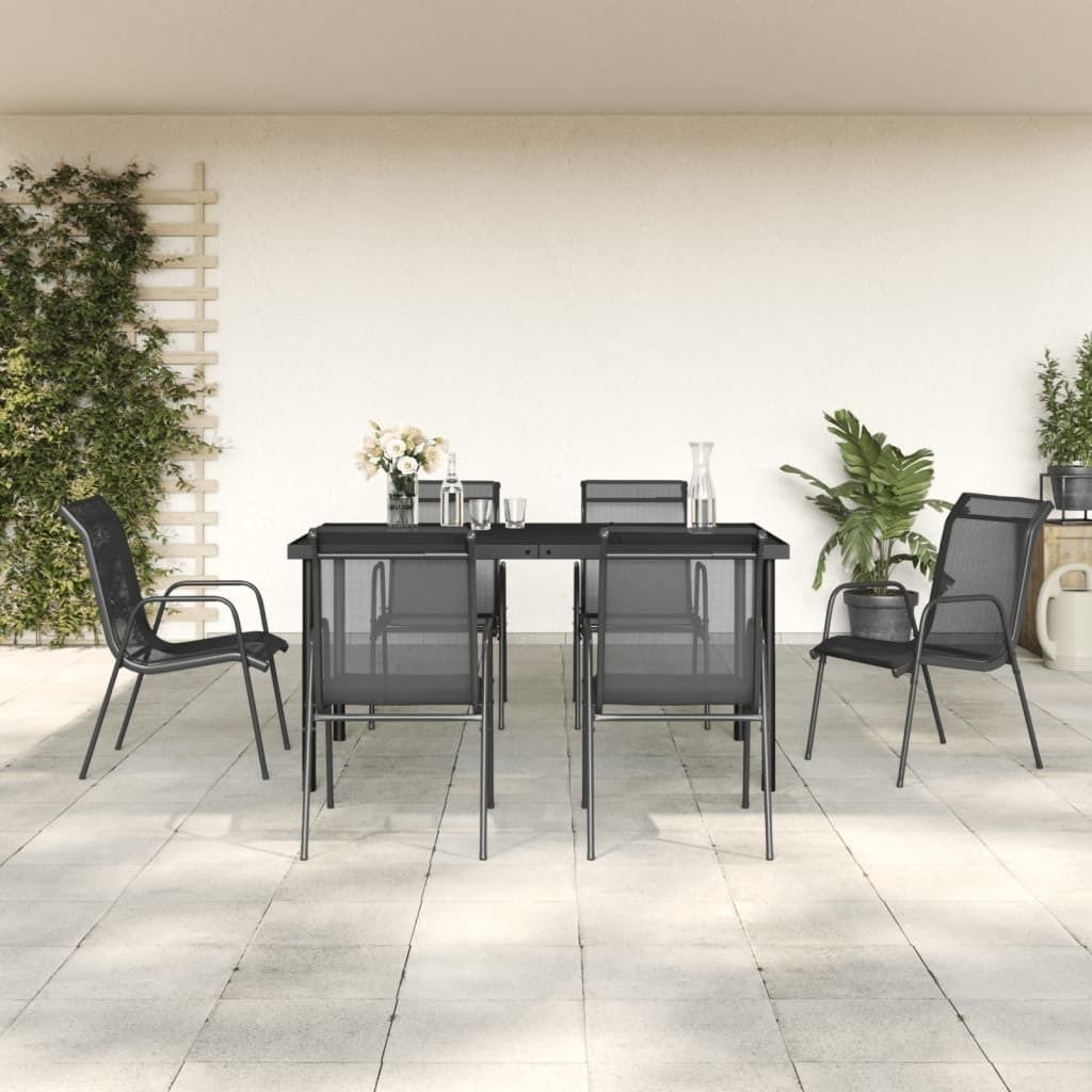 Maison Exclusive - 7-tlg. Garten-Essgruppe Schwarz Stahl und Textilene