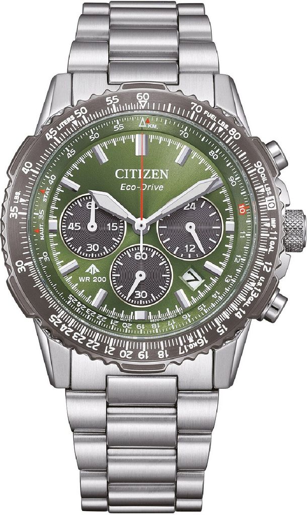 Citizen CA4664-60W Eco-Drive Herrenuhr Chronograph Stahl/Grün 1