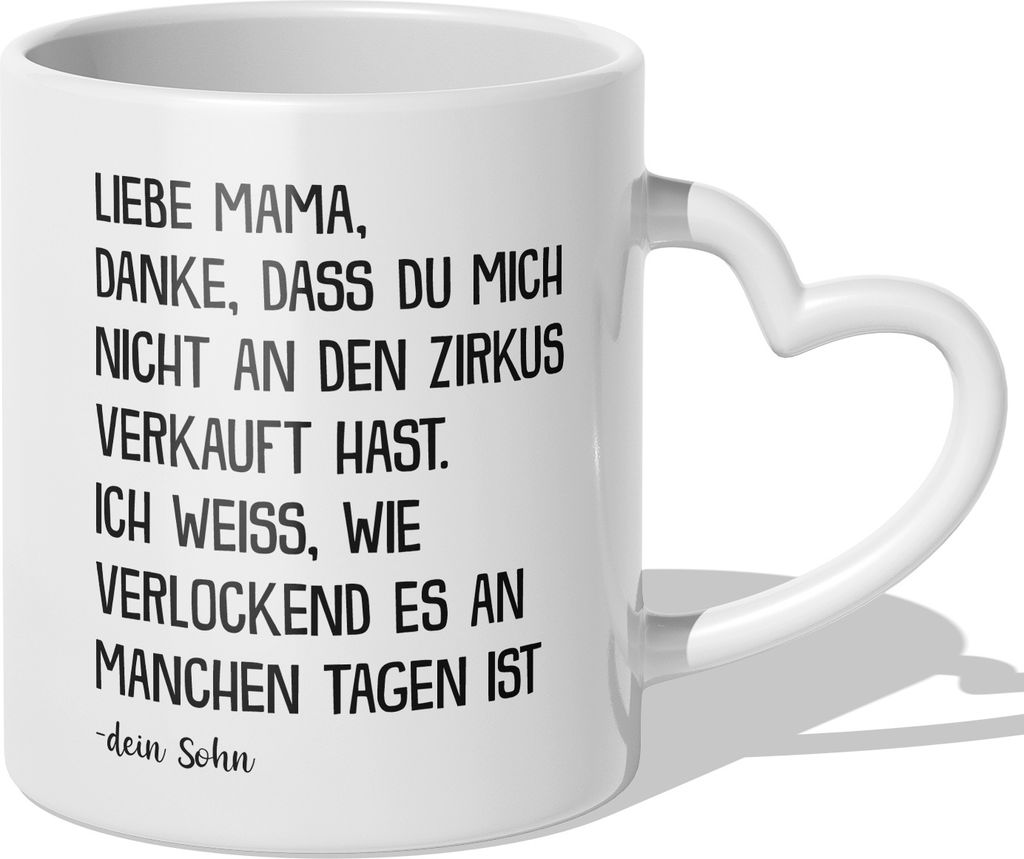 22Feels Mama Geschenk von Sohn Muttertag Geburtstag Mutter Tasse Weihnachten Kaffeetasse Frauen Beste Eltern (Herzhenkel Weiss)