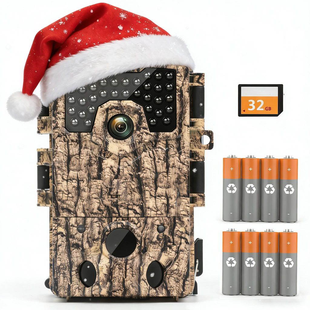 Wildkamera 4K Video Wildtierkamera 48MP mit 32GB Karte & 8 Batterien Bewegungssensor Nachtsicht Nachtsichtkamera 120° Weitwinkel Jagd